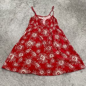 Rewind Linen Blend A-Line Sun Dress Womens Large Red Floral Spaghetti Strap Boho